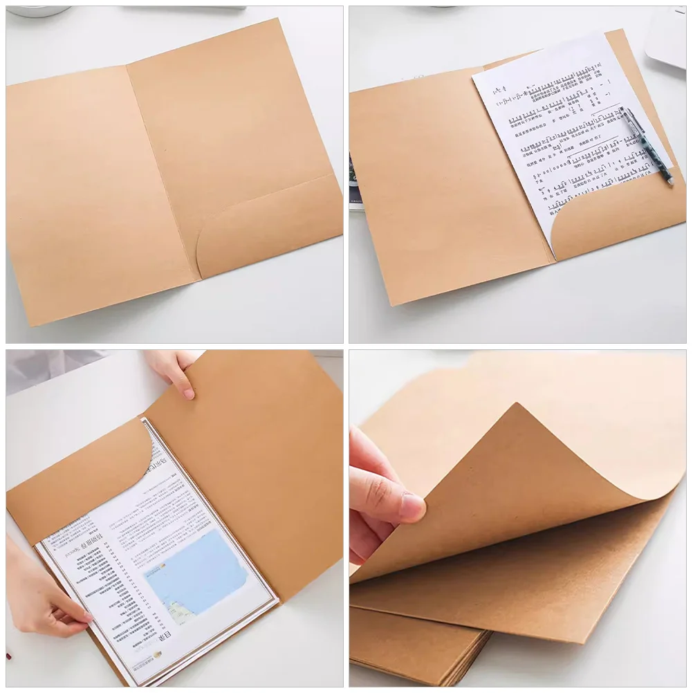 10Pcs Paper Folder Kraft Paper A4 Bifold Presentation Folder Single Pocket File Organizer Office Use Kraft File Folders