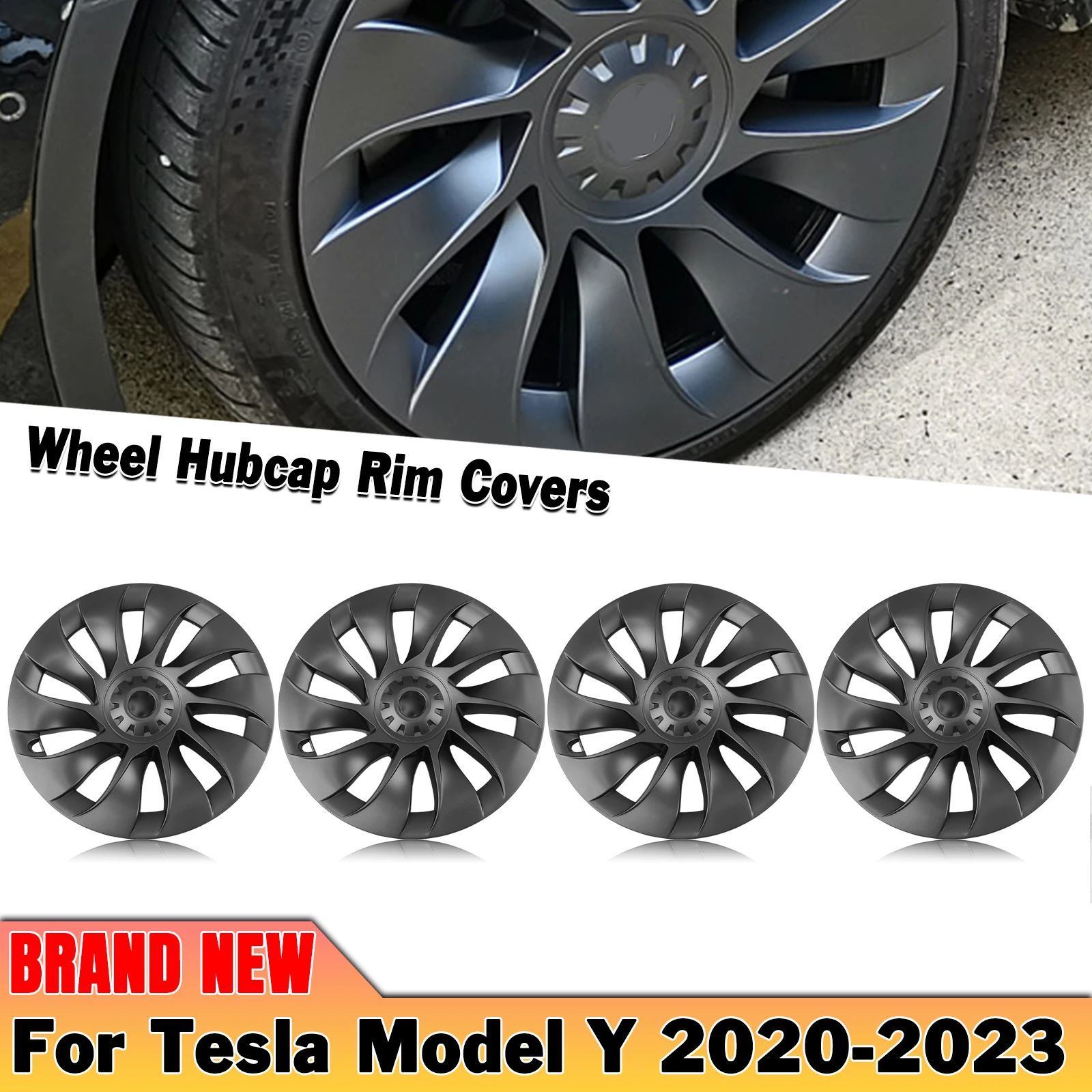 

4pc/set 20" Wheel Cover Hubcaps Rim Cover For Tesla Model Y 2020 2021 2022-2024 Whirlwind Style Gray/Matte Black 20 Inch Hub Cap