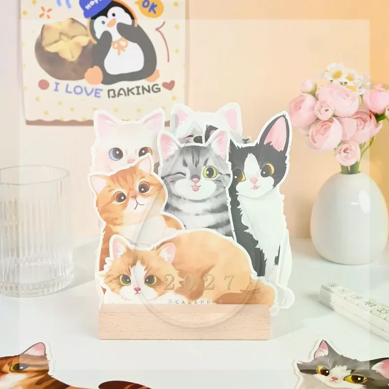 2027 Cartoon Cat Dog Series Desk Calendar Monthly Plan Tracker Portable Table Planner for Daily Life Organization