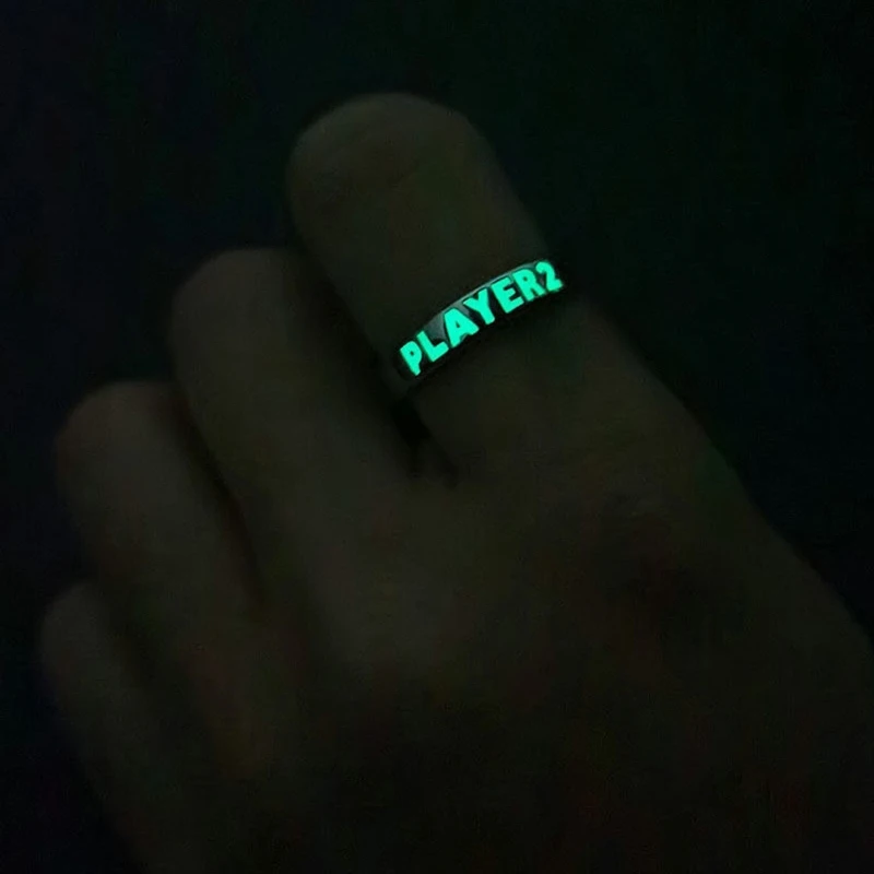 2022 Metal PLAYER Letter Blue Green Fluorescent Ring for Woman Man Fluorescent Couple Ring Jewelry Open to Adjust