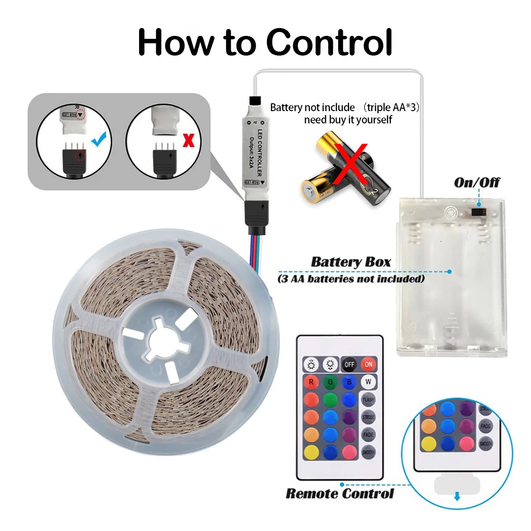 1 قطعة 3535RGB LED قطاع أضواء مع 24-مفتاح تحكم اللون تغيير صندوق بطارية شريط مصباح مرن لغرفة التلفاز الخلفية ديكور