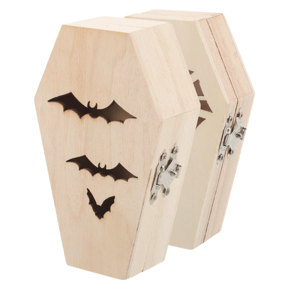 

2pcs Gothic Wooden Box Bat Spider Web Cutout For Jewelry Candy Storage Ring Earring Organizer Festival Party Decor Props Small