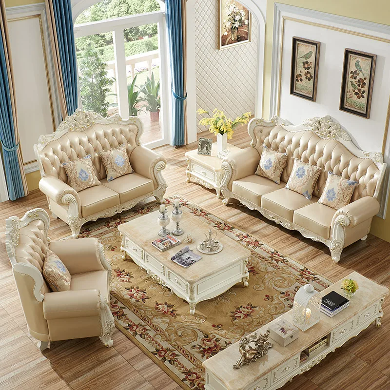Solid wood top-layer sofa solid wood hand-carved large sofa coffee table
