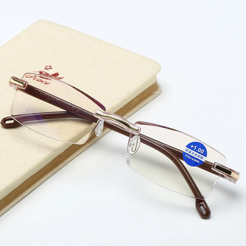 Diamond Cut Edge Frameless Anti Blue Light Reading Glasses Women Men Presbyopia Eyewear Diopter +1.0 +1.5 +2.0 +2.5 +3.0 3.5 4.0