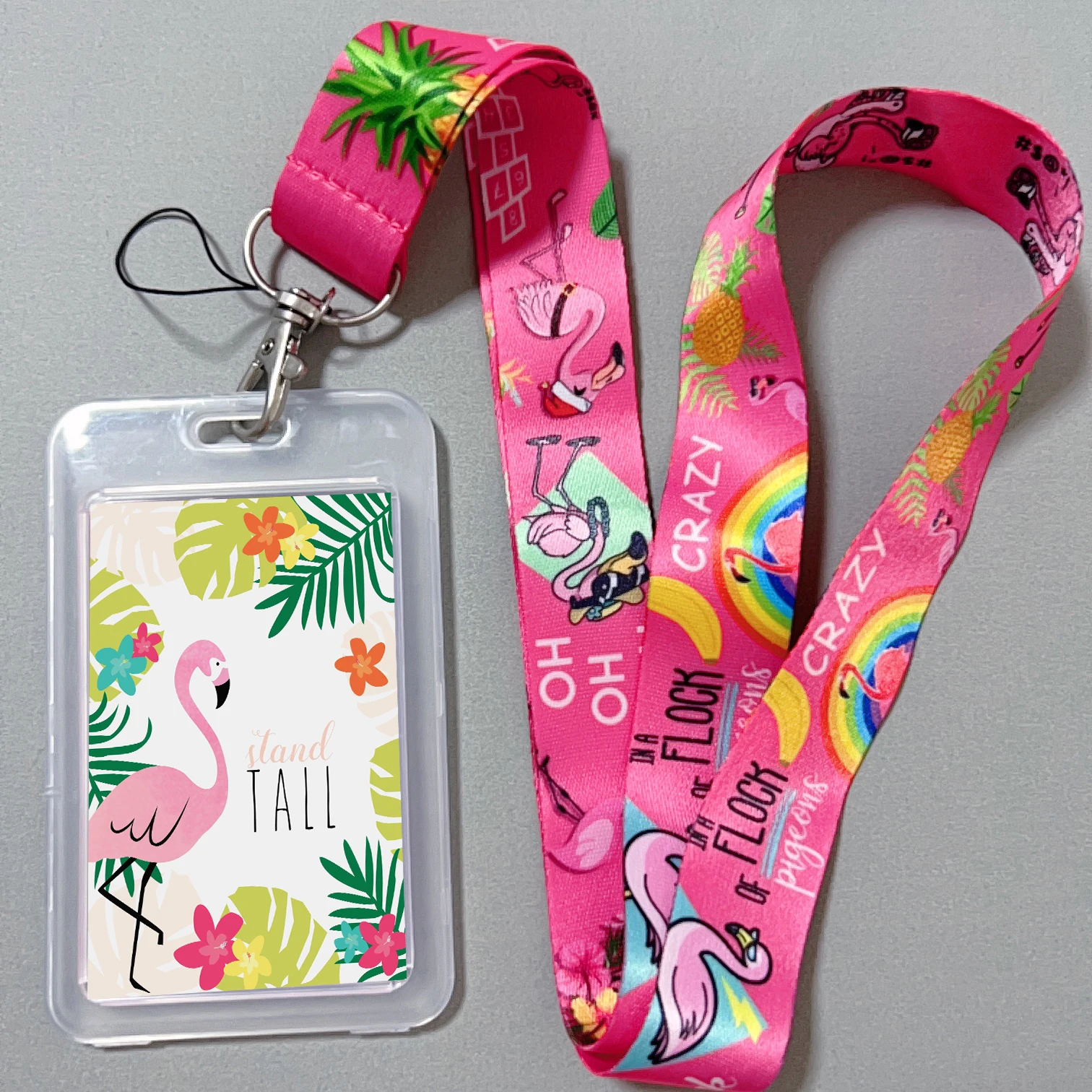 Pink Flamingo Cute Lanyard Keychain ID Card Pass Gym Mobile Phone USB Badge Key Ring Holder Neck Straps Nurse Accessories