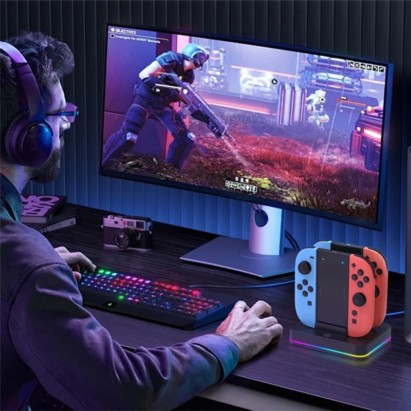 مناسبة لقاعدة شحن بمقبض Switch2 SW2 4 في 1 قبضة شحن NS2 مقبض صغير