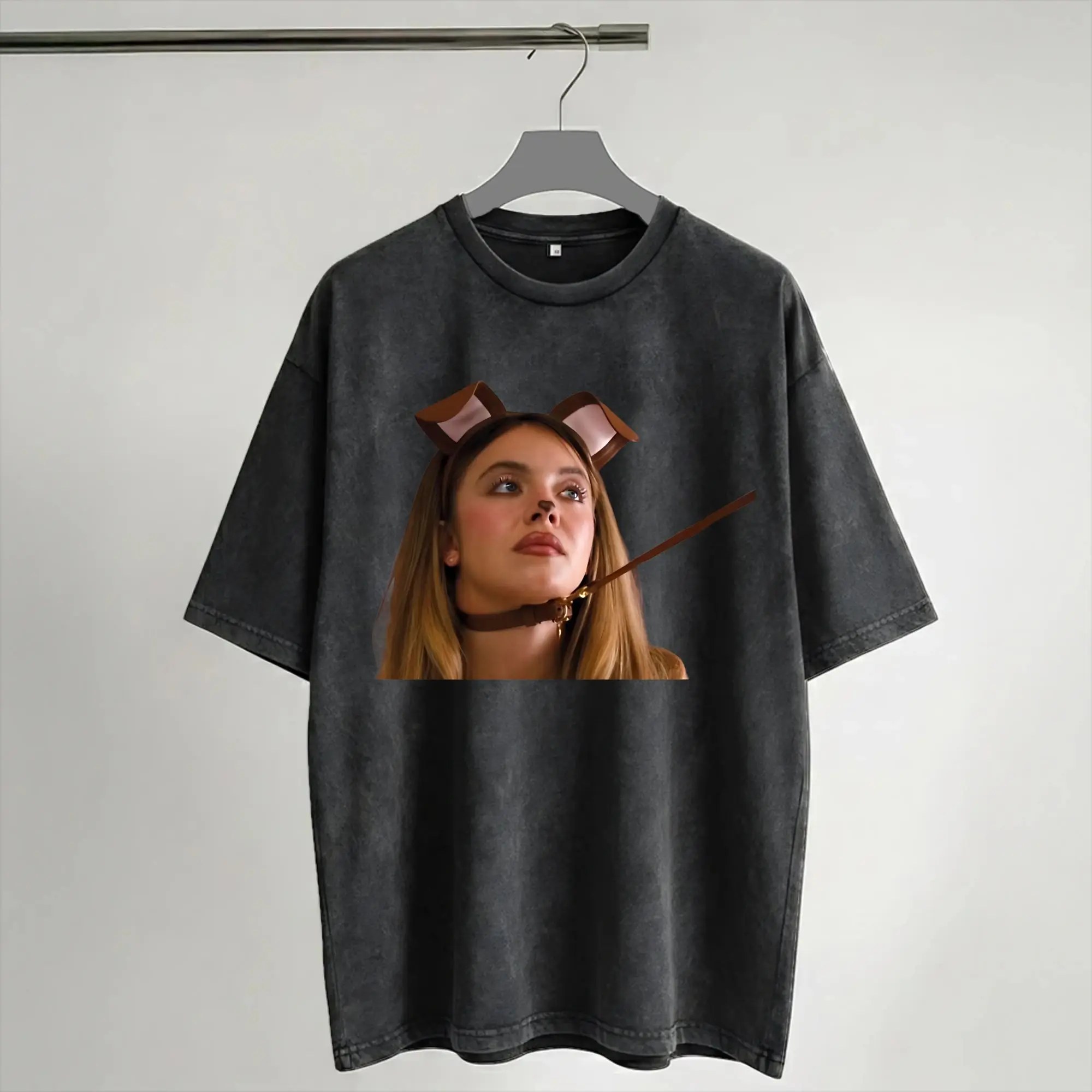 T-shirt délavé Harajuku Sydney Sweeney Bunny Ears Euphorias 3 cassie Apparel, nouveauté streetwear à manches courtes pour l'été