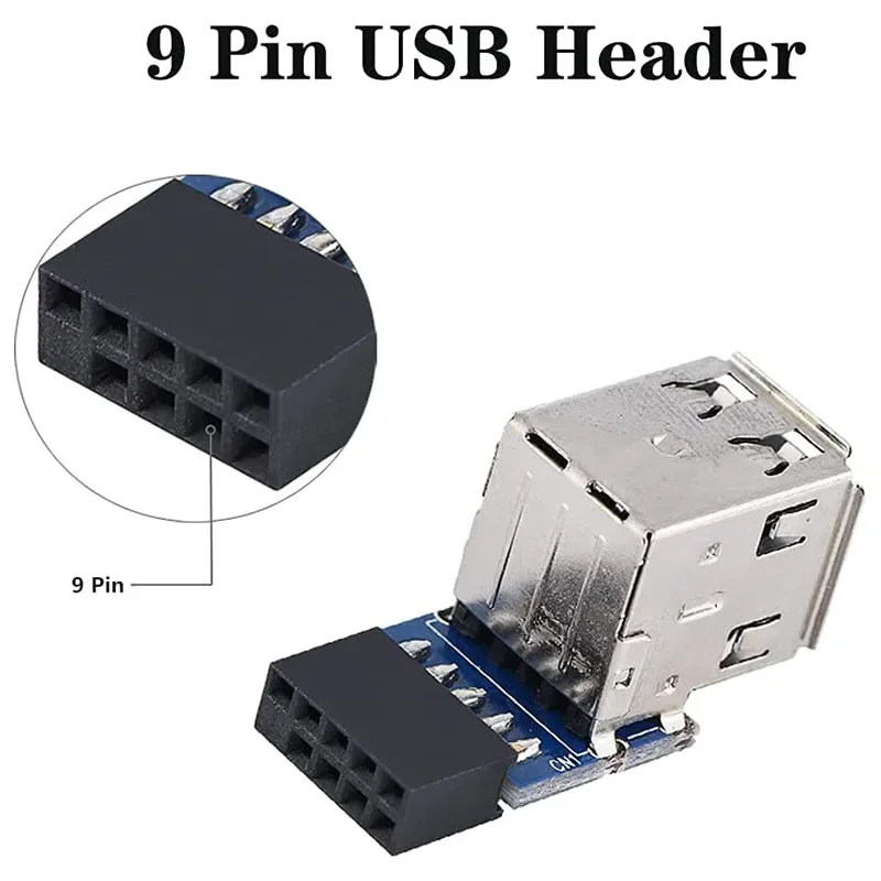 Desktop motherboard 5 USB2.0 motherboard connectors, 9-pin/10-pin header to 2 USB2.0 A port adapters