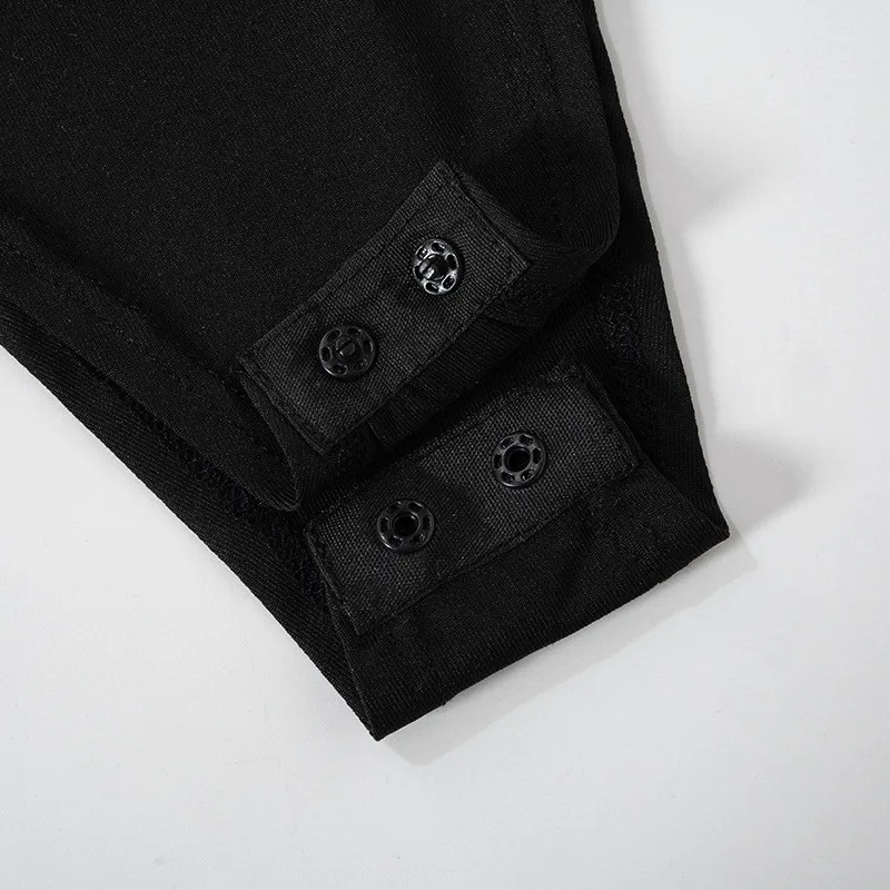 Casual magro preto bodysuit feminino manga longa com tiras sexy oco corpo superior algodão bodycon macacão senhoras