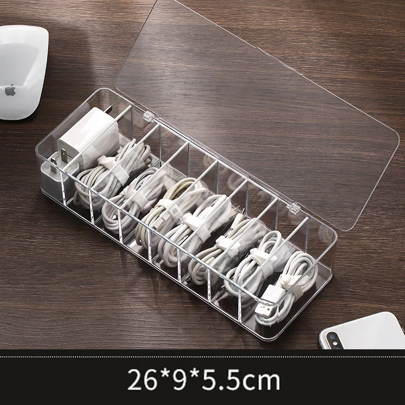 Cable Storage Box Transparent Plastic Data Line Storage Container Dust-proof Headset Data Charging Line Accessories Organizer