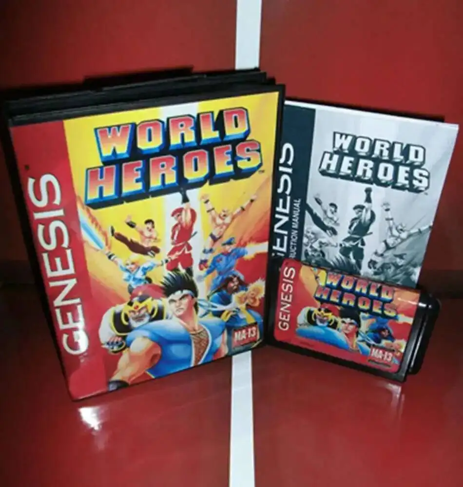 World Heroes con caja y cartucho manual para tarjeta de juego Sega MD de 16 bits, sistema Megadrive Genesis
