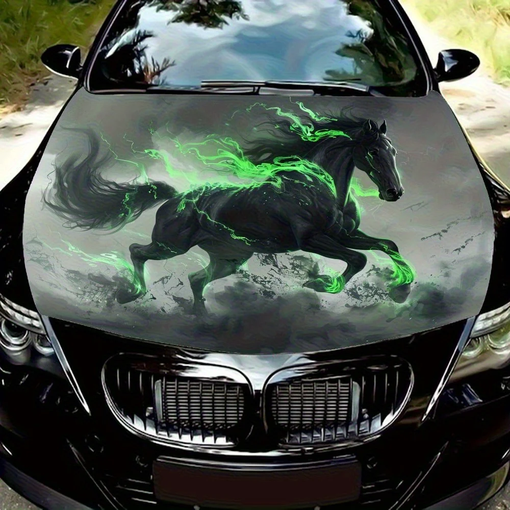 

Виниловая пленка для автомобиля Running Green Flame Black Horse — потрясающая наклейка на капот двигателя, устойчивый к брызгам ПВХ, легко снимается, водонепроницаемый и