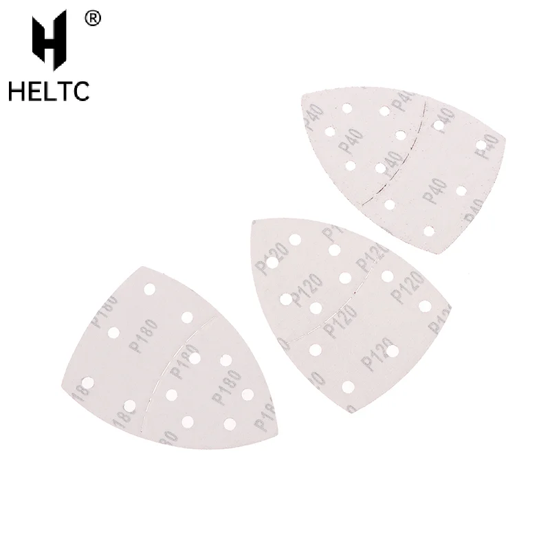 

60 шт. треугольные шлифовальные подушечки с 6 отверстиями, зернистость 40/60/80/120/180/240 для шлифовальных машин с несколькими захватами — идеально подходит