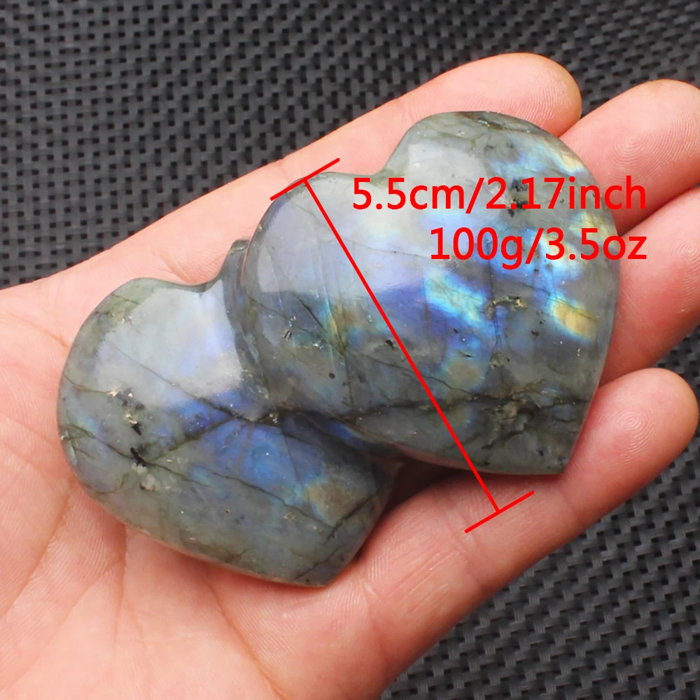 Big Crystal Heart-shaped Stone Decor Reiki Healing Labradorite Lucky Love Stone Home Decoration Collection Desktop Ornaments