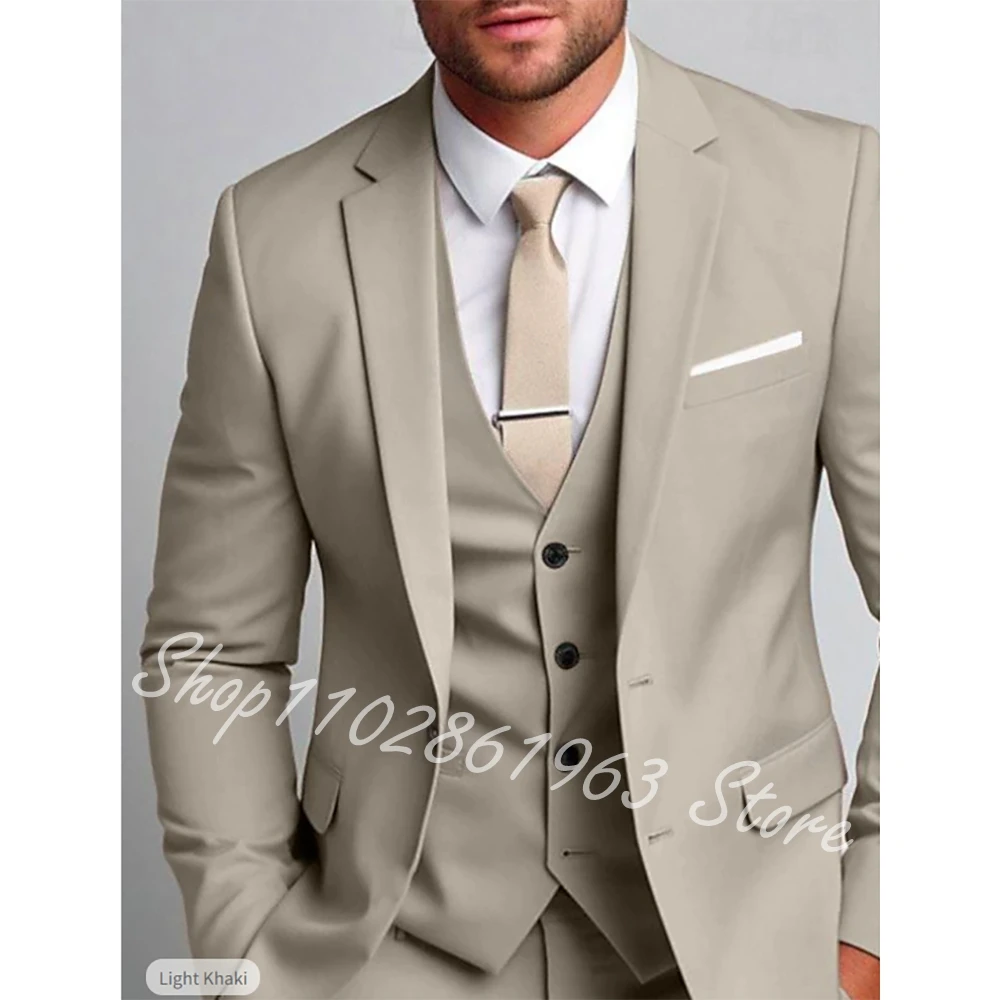 

Men's Khaki 3-Piece Suit Classic Notched Lapel Business Formal Wedding Groom Tuxedos Elegant Gentleman Fashion Costume Homme