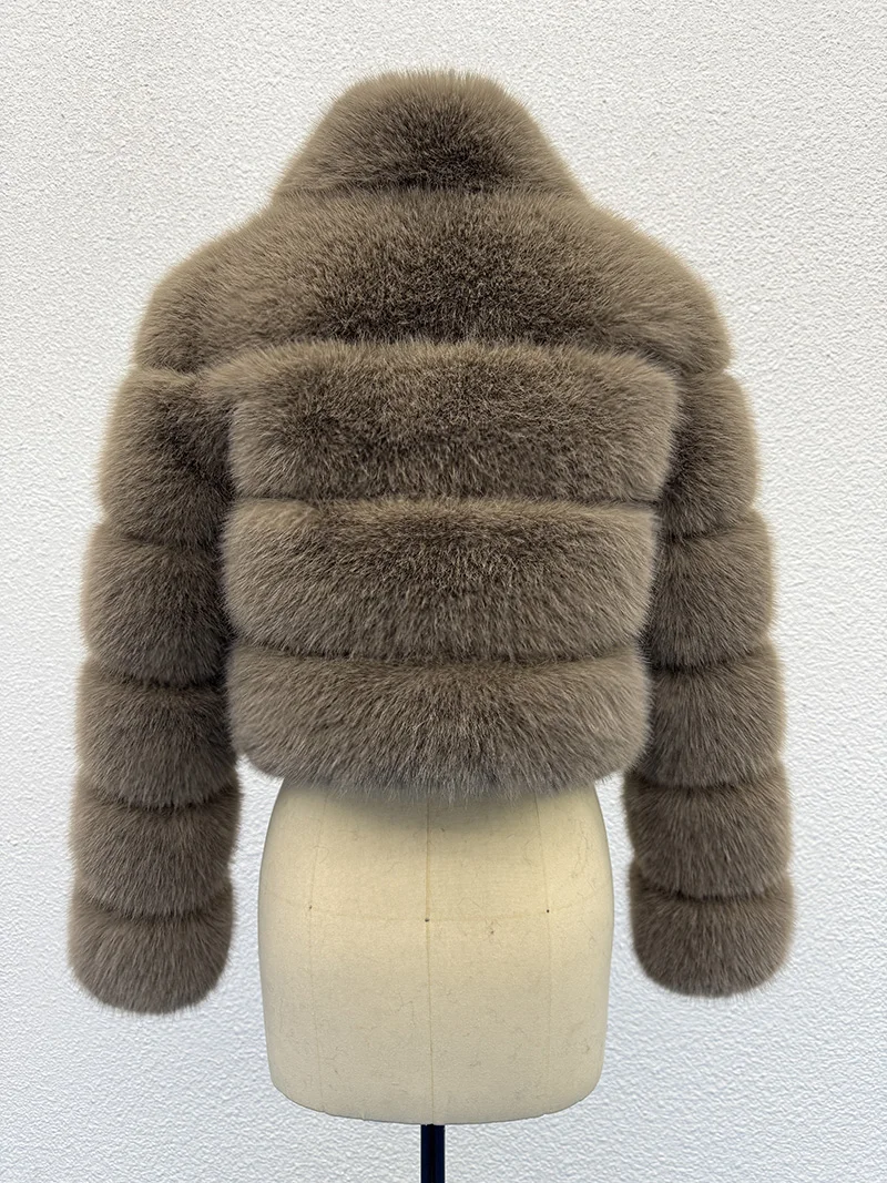 ZADORIN Wysokiej Jakości Krótki Futrzany Top Sztuczne Futro Lisa Płaszcz Damski Kołnierz Futrzany Zimowe Płaszcze Futrzane Odzież Damska Puszysta Kurtka