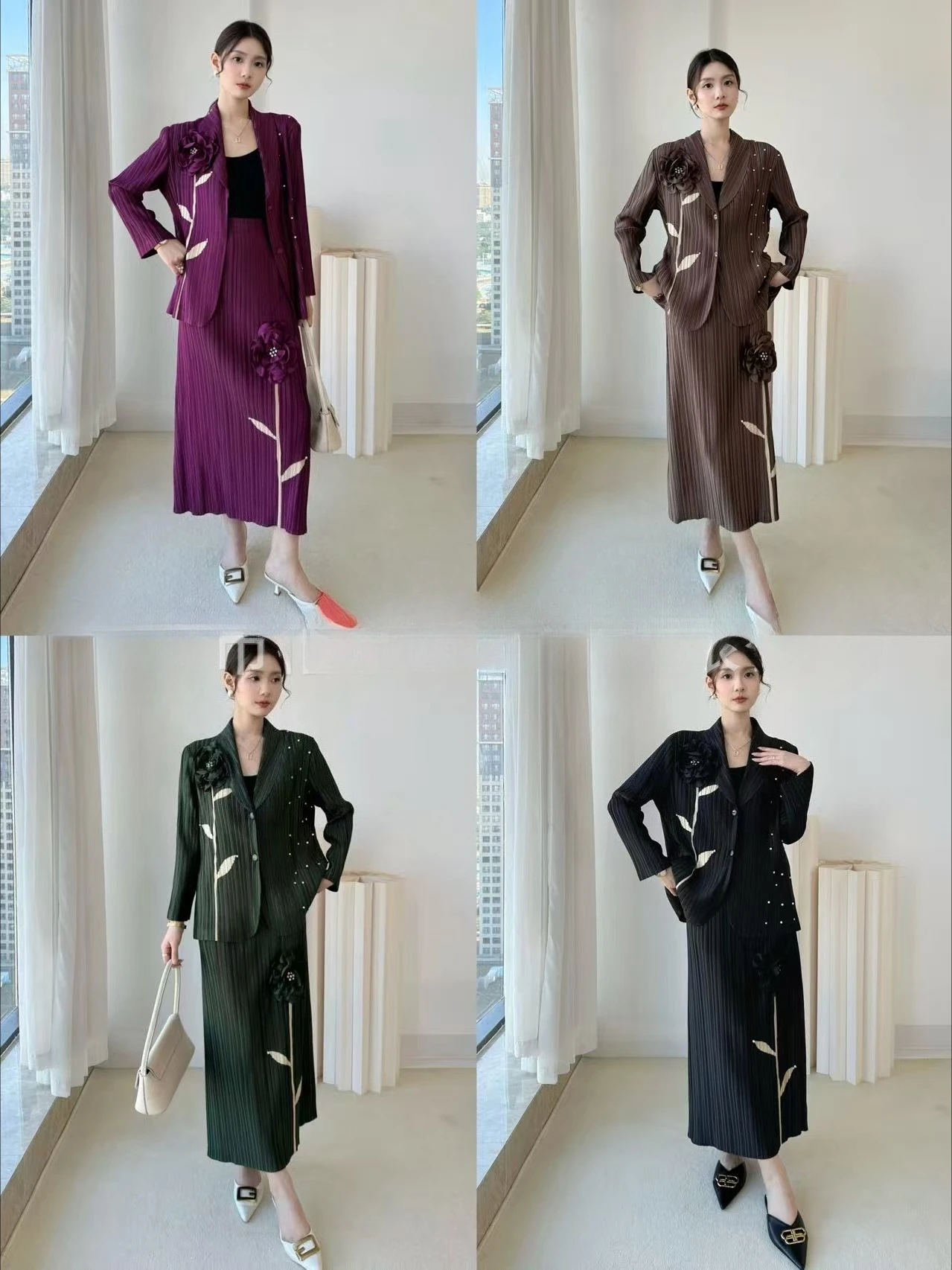 Miyake Pleated Suit Women's 2025 Winter New Long-sleeved Small Suit Age-reducing Temperament Advanced Sense Two-piece Set