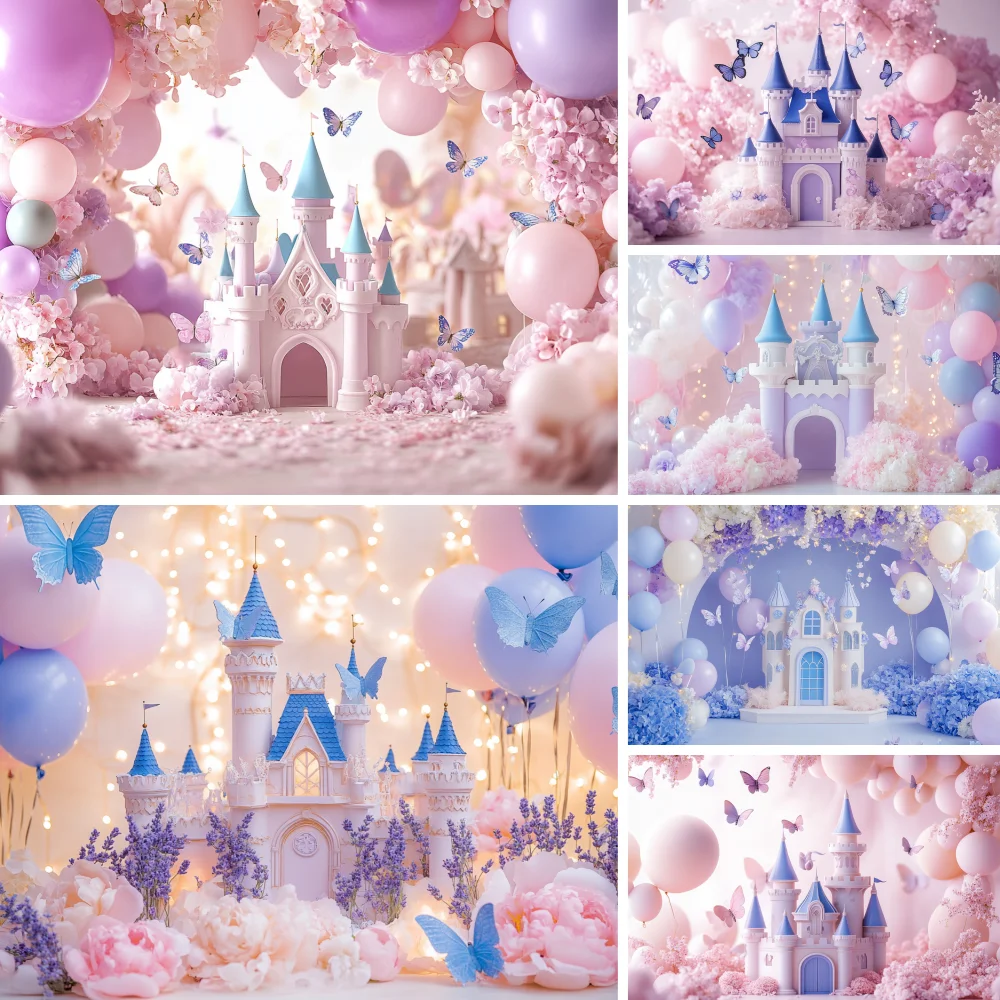 

Fairytale Castle Colorful Balloon Princess Girl Birthday Party Backdrop Baby Shower Cake Smash Decor Banner Photo Background