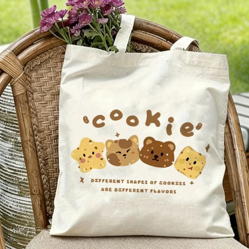 

1PC Cute Cookie Characters Canvas Tote Eco-friendly Reusable Shoulder Bag