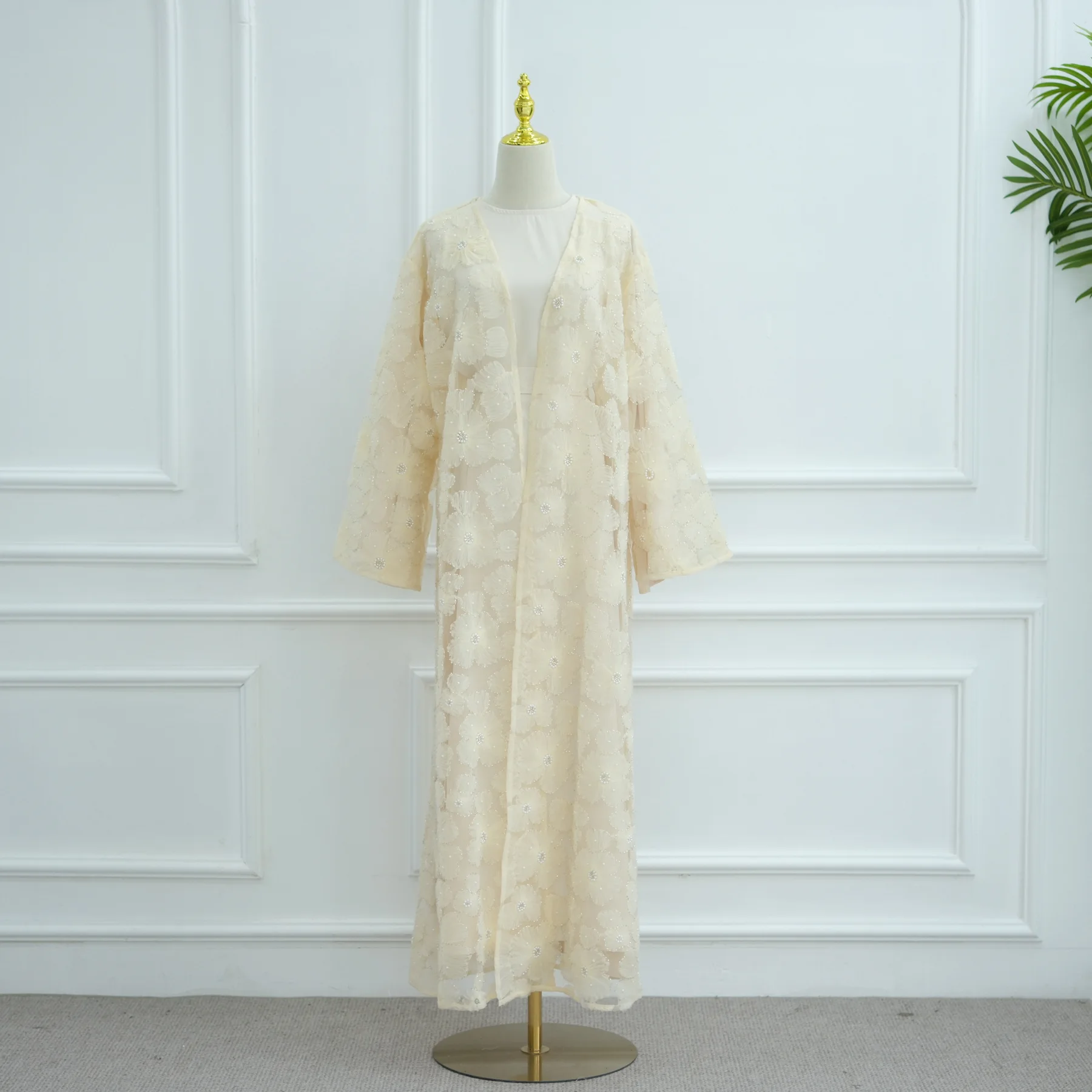 Eid Djellaba Abito musulmano Perline Fiore Abaya per le donne Ramadan Abbigliamento islamico Dubai Kimono aperto Turchia Caftano Jalabiya Robe