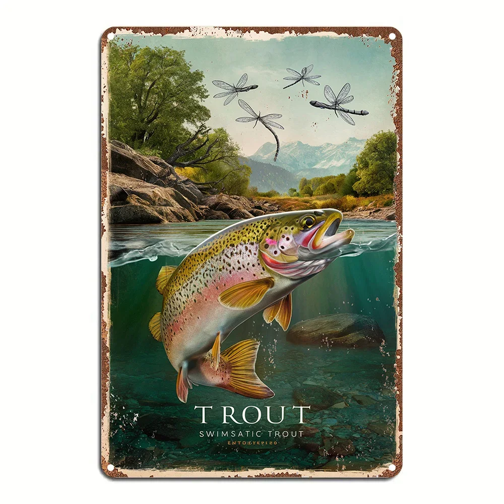 Metal Trout Wall Art - Rustic Iron Sign with Vibrant HD Print, Waterproof & Dustproof, Easy to Hang - Perfect for Home Decor, I