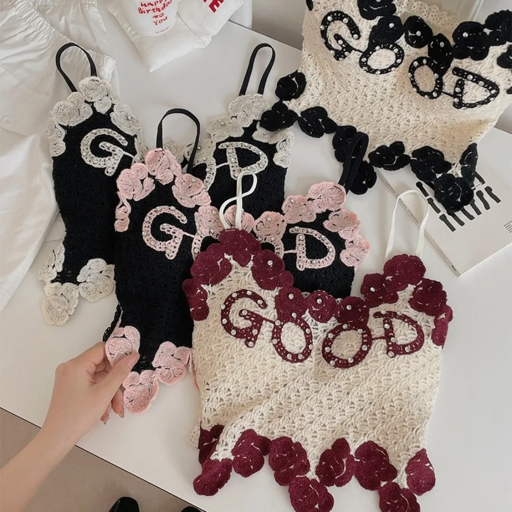 

Y2K Sleeveless Tank Top Sexy Knitted Camisole Diamond-bordered Slim Fit Vest Top Girls