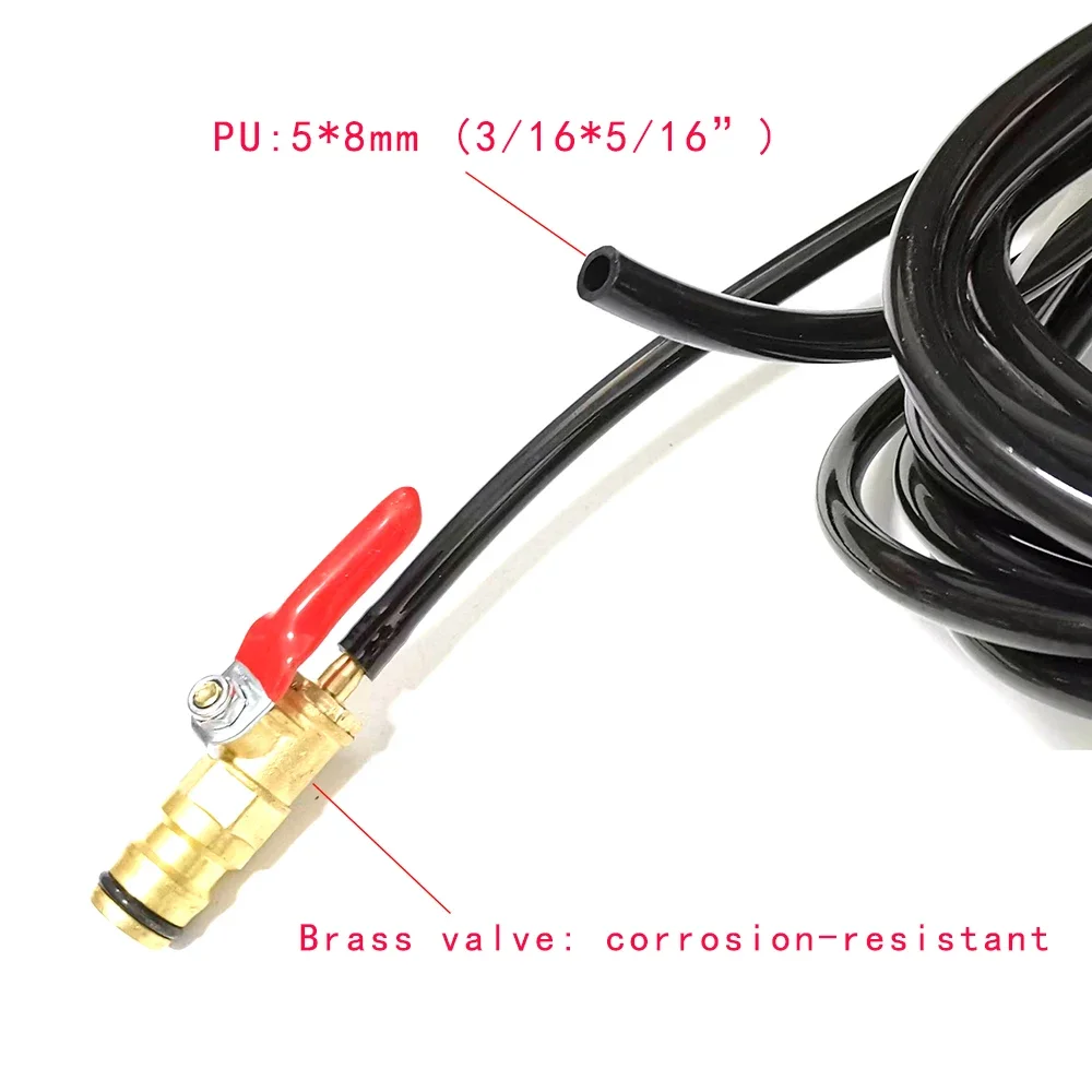 Flexible 5*8mm PU Hose with Water Valve Quick Connector for Window Cleaning and Solar Panel Cleaning (5/16 Inch)