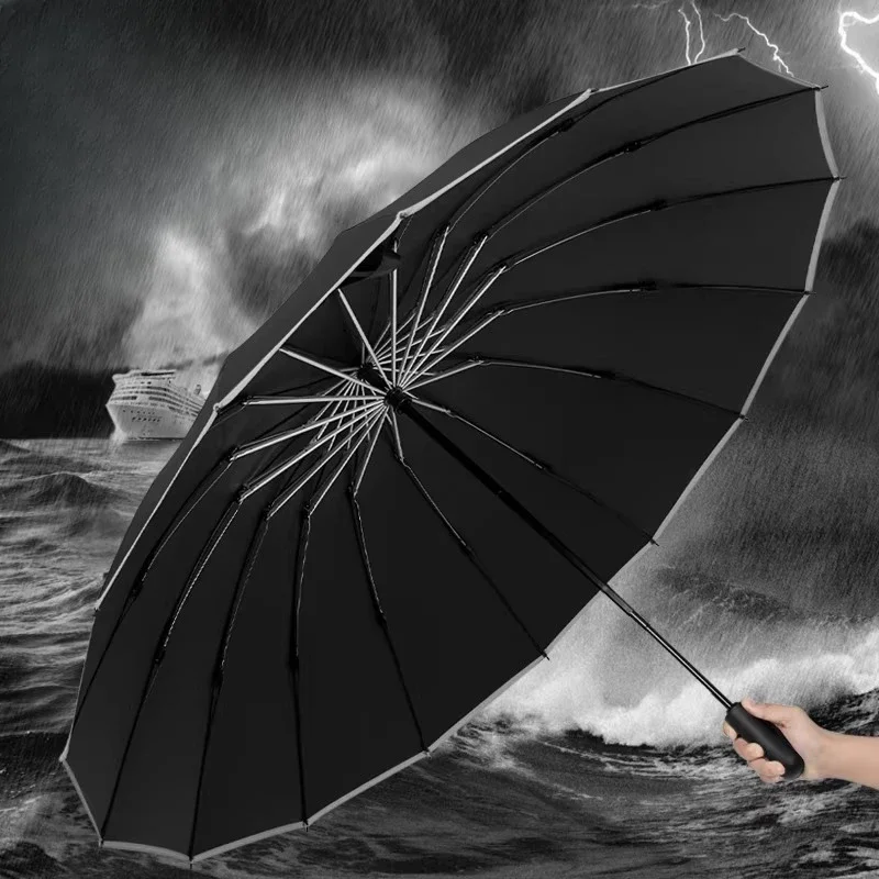 16-Rib Reverse Heavy Duty Umbrella Oversized Windproof Storm Rain UV Sun Protection for Men Women Students Travel Use 역방향 우산