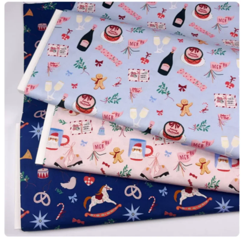 

Christmas Wind Festival Print Pure Cotton Plain Fabric, Handmade DIY Garment Dress Book Cover Cloth Hair Decoration, M228