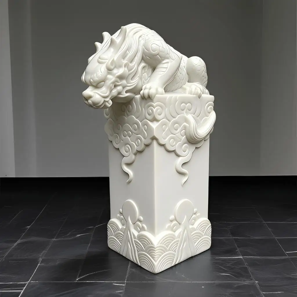 Natural White Marble Stone Carving Water Absorbing Beast Feng Shui Wealth Ornament Table Decor