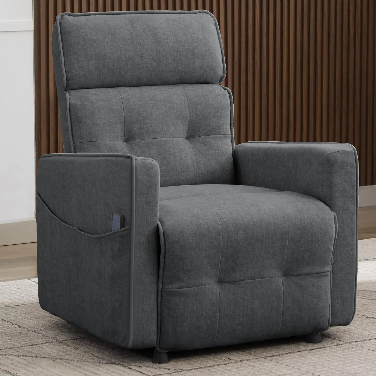 #Power Electric Recliner Chair Comfy One-Touch Adjustment Side Pockets Living Room Bedroom Lounge Cashmere Grey