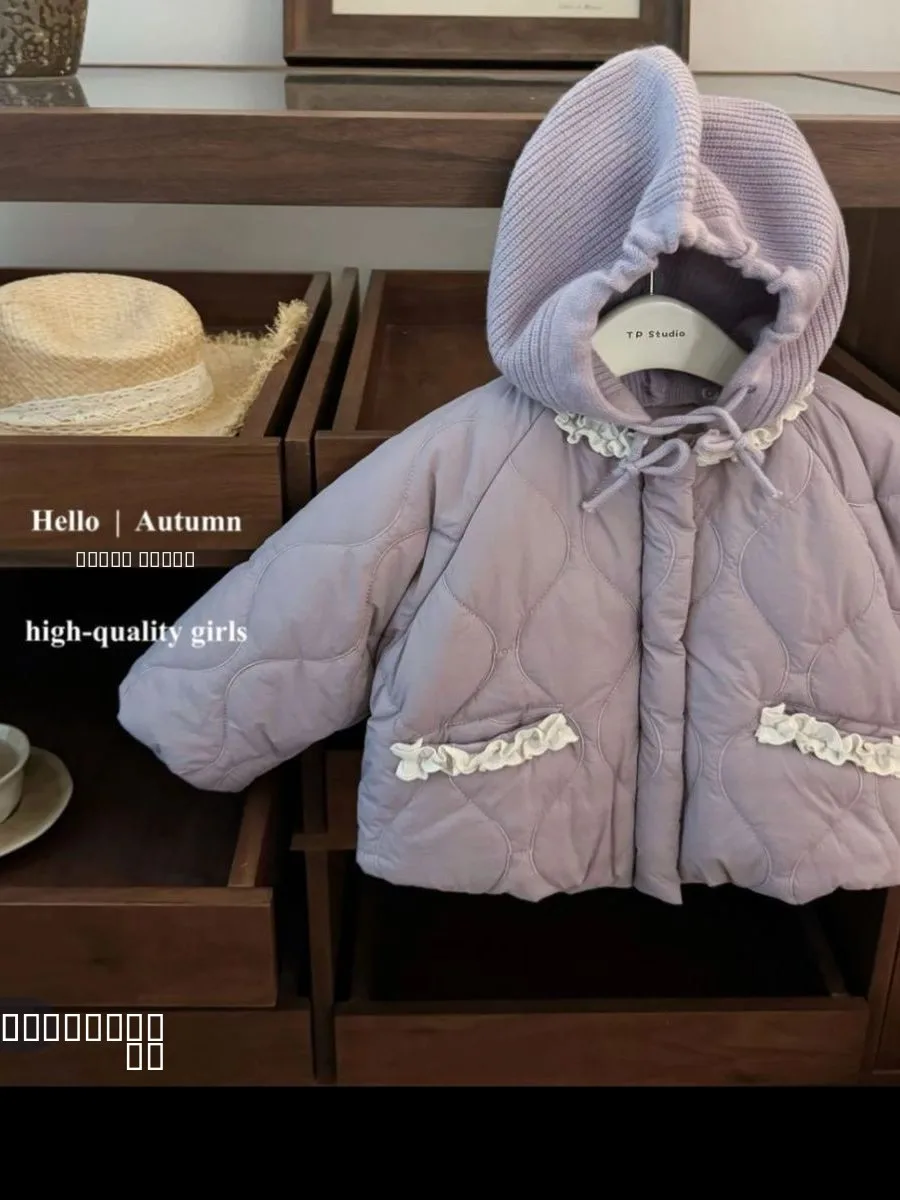 

Зимняя утепленная хлопковая куртка с капюшоном на флисовой подкладке для девочек, теплая верхняя одежда, модная, на молнии, цветная