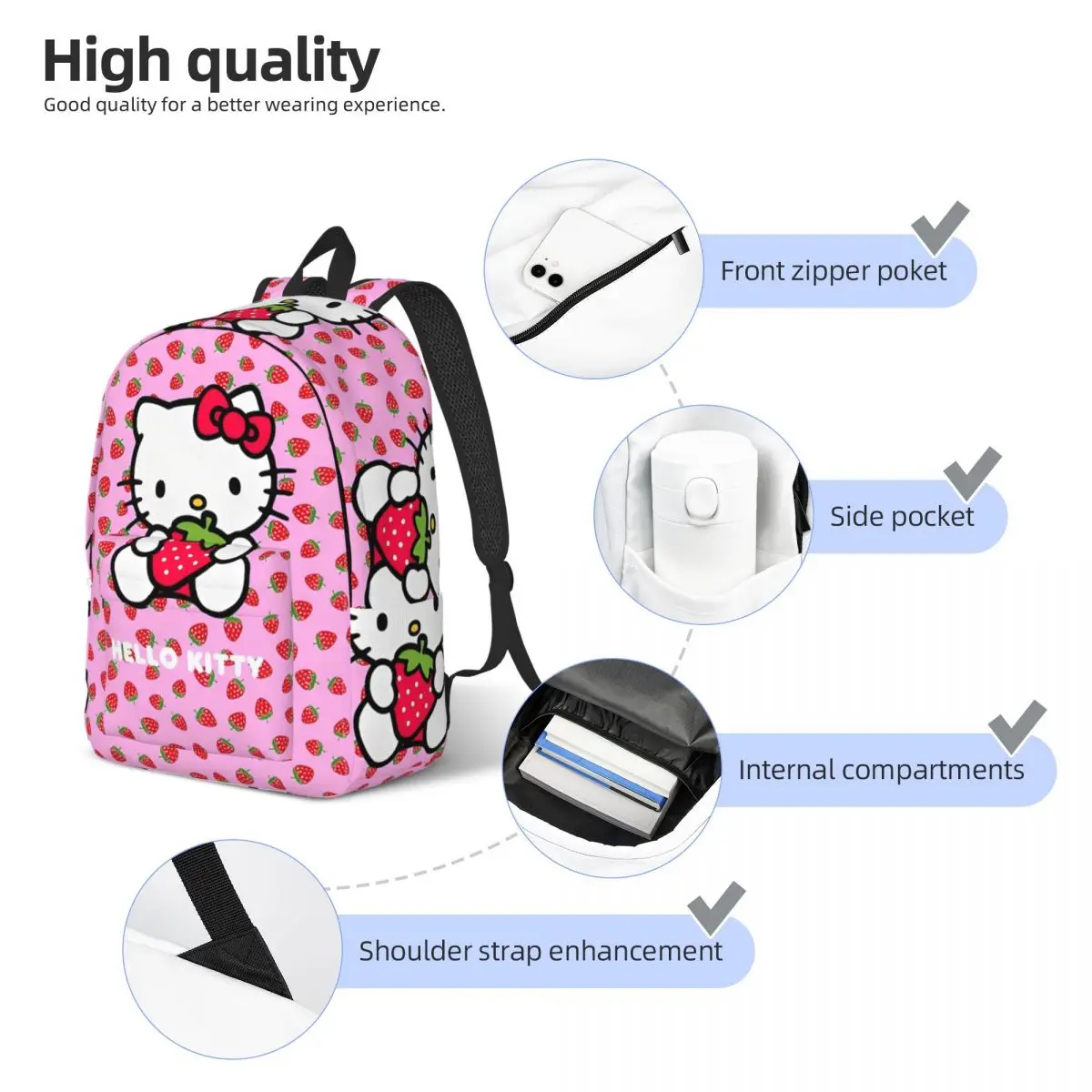 Hello Kitty Ransel Kartun Lucu Ransel Perjalanan Desain Anak Laki-laki Perempuan Tas Sekolah Menengah Tahan Lama Ransel Santai