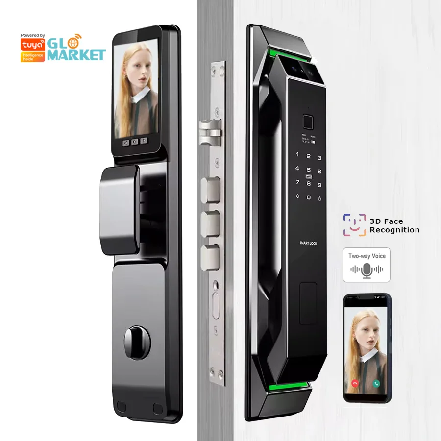 

Glomarket полностью автоматический защитный дверной замок с камерой, цифровой врезной замок с отпечатком пальца, 3d лицо, умные замки Tuya