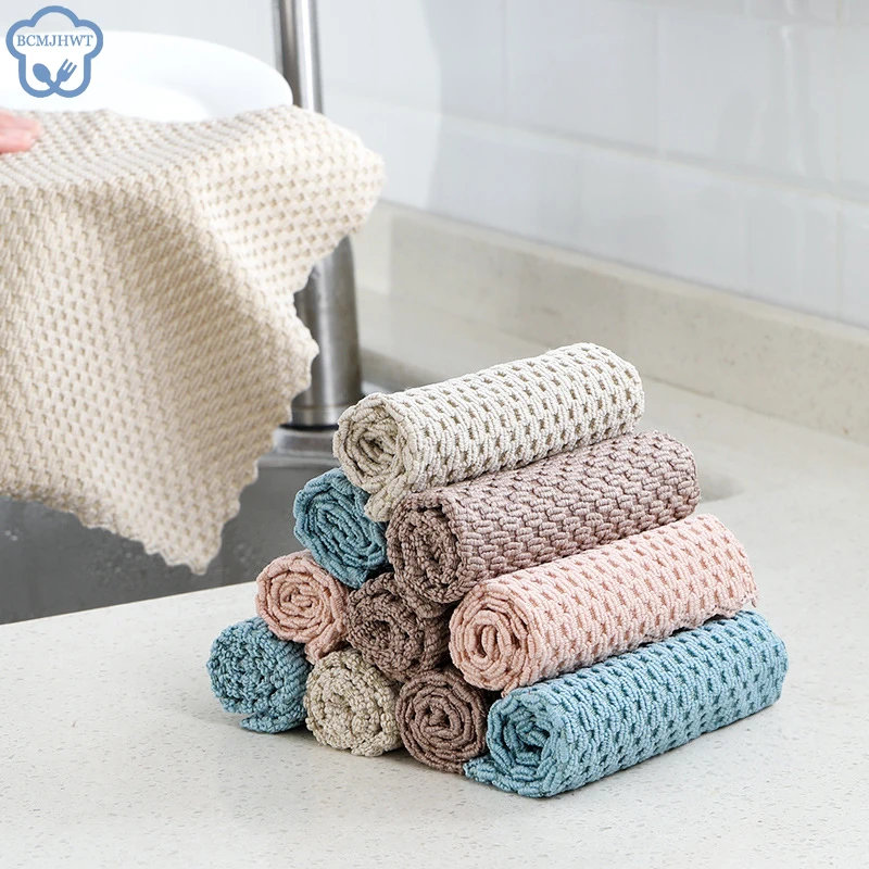 1pc Anti-grease Wiping Rags Kitchen Efficient Super Absorbent Microfiber Cleaning Cloth Home Washing Dish Kitchen Cleaning Towel