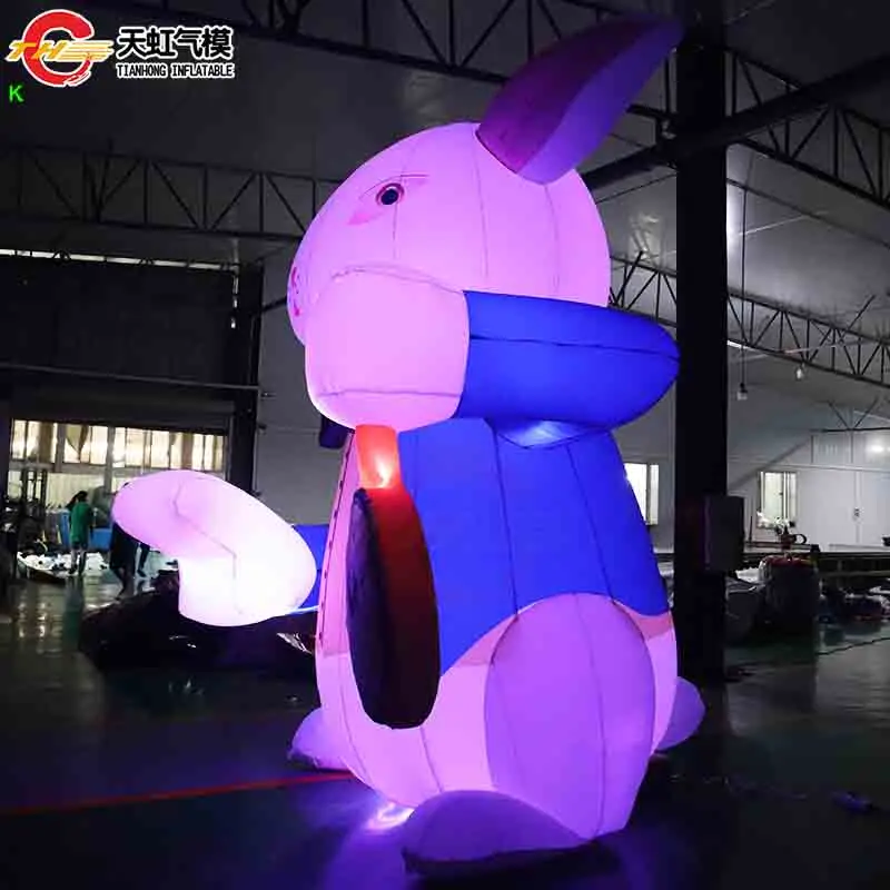 Fast Ship 6m-19ft Giant Lighting Bunny Model for Easter Commercial Inflatable Rabbit With Clock Stage Decoration Animal Models