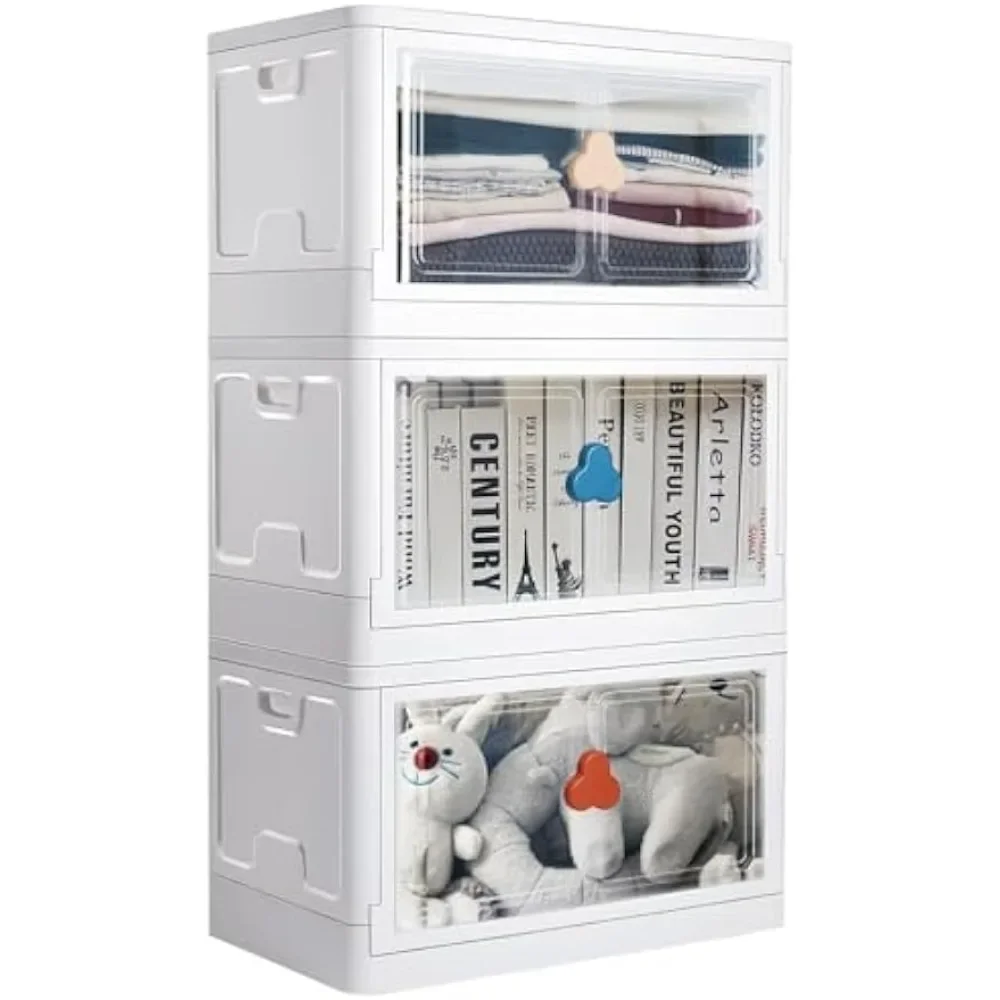 Extra Large Plastic Storage Bins with Lids, 3 Pack 20Gal Stackable Closet Organizers Box, Double Door Foldable Cube,