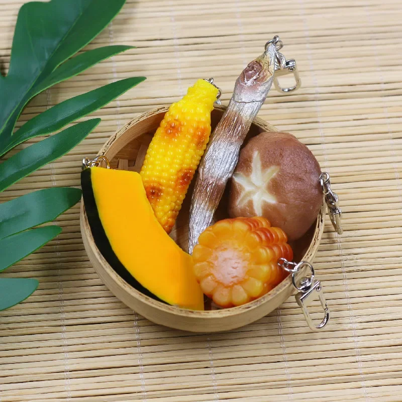 Corn fish pumpkin keychain simulation food vegetable mushroom toy model car phone bag pendant ornaments gift Trinkets llaveros