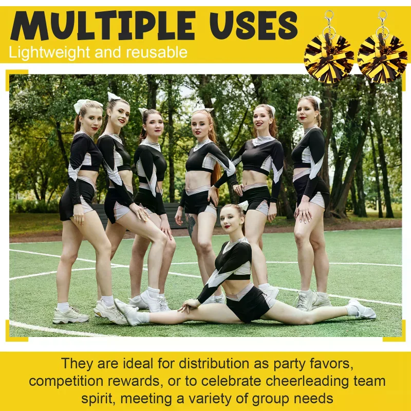 24Pcs Cheer Pom Pom Keychain Cheering Keyring Charm Foil Keychain Cheerleader Gift Plastic Pom Cheer Camp Gift