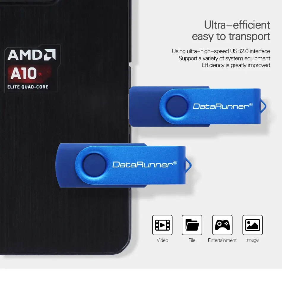 DataRunner-Unidad Flash USB 2,0, Pendrive de Metal con rotación de 32GB, 16GB, 64GB, 128GB y 256GB