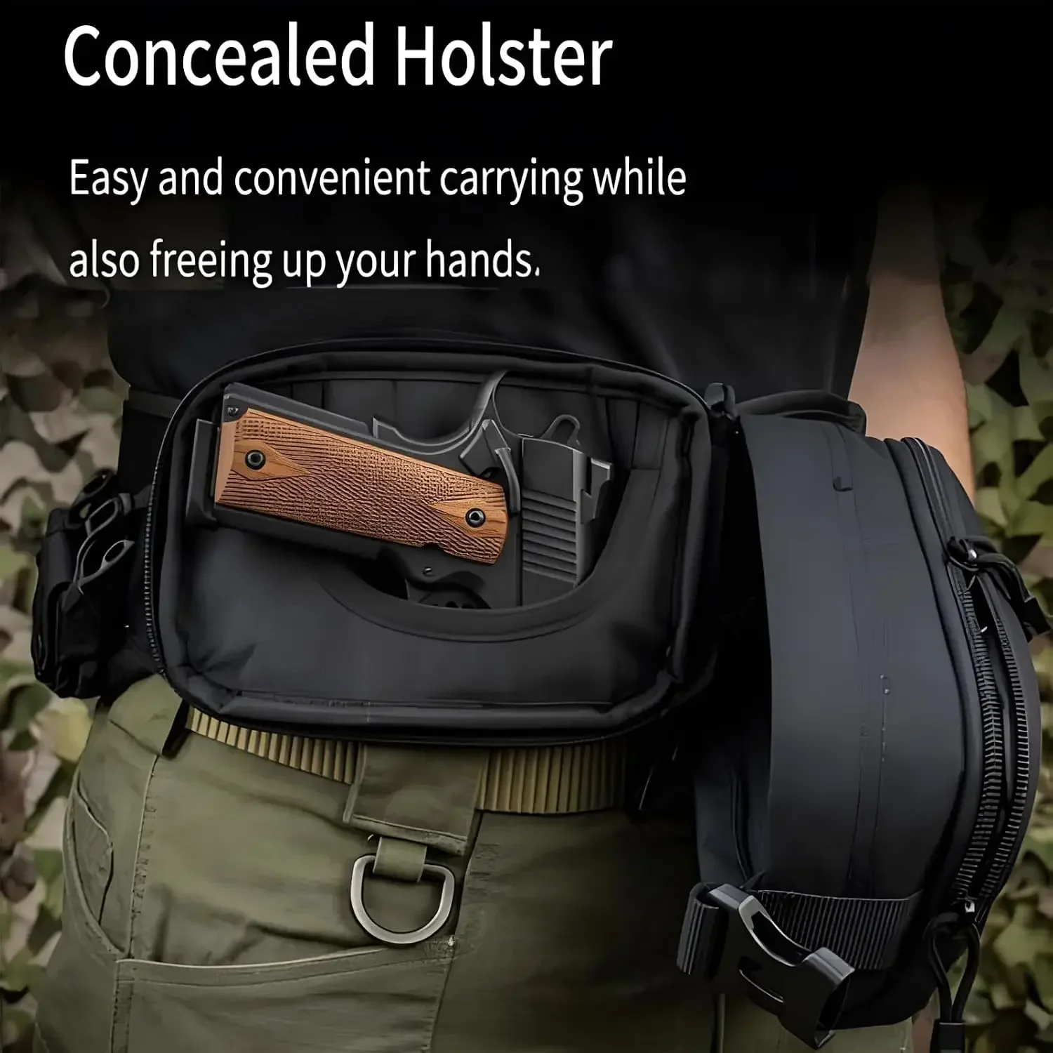 Verdeckte Hüfttasche mit Pistolenfach, taktische Gürteltasche für Herren, Diebstahlschutz, versteckte Waffentasche, 1000D-Nylon, EDC-Hüfttasche. – Detail 3