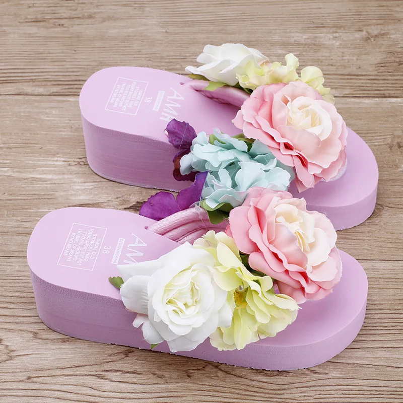 Summer Slippers Bohemia Flowers Women Beach Flip Flops Summer Slides Slippers Platform Shoes Woman Hit Color Indoor Slippers