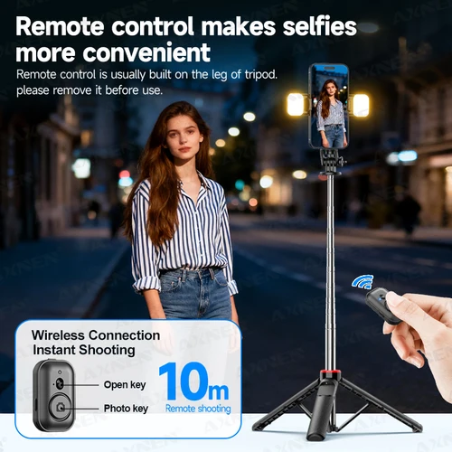 Imagen 2 del producto Trípode para selfies C13C13D con luz de relleno, control remoto Bluetooth, interfaz de rosca 1/4 para teléfono móvil, cámara de acción Gopro