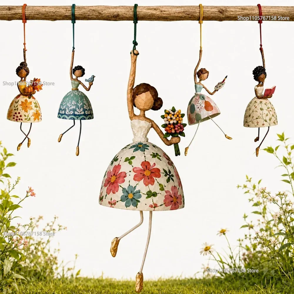 Vintage Whimsical Dancing Lady Hanging Decor,Wind‑Swaying Figurine Decor Wind‑Swaying Figurine Decor for Porch Patio Window