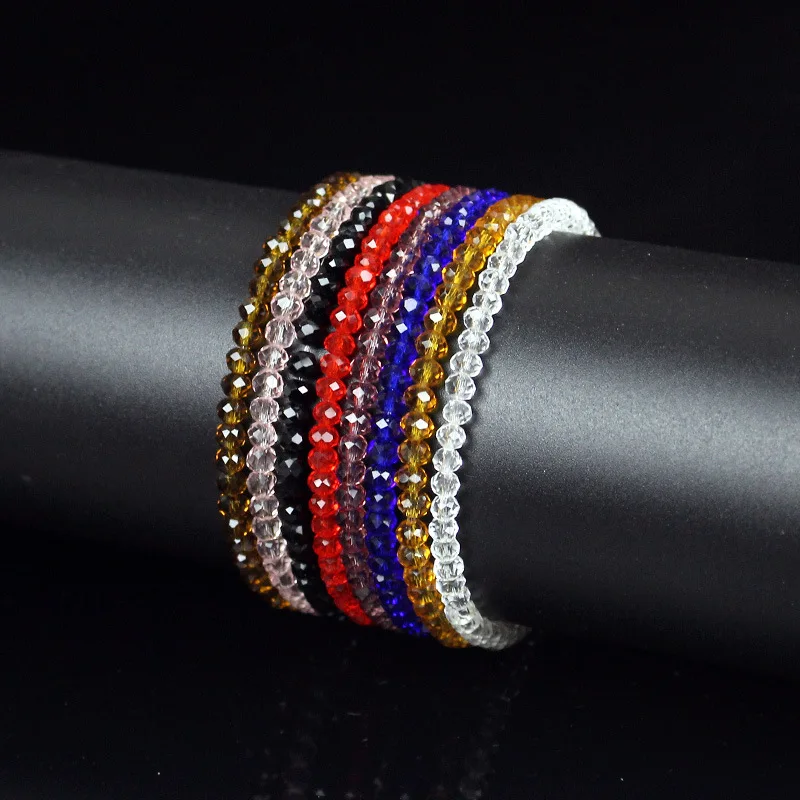 New Elasticity 4MM Black White Red Blue Crystal Beads Bracelet for Women 2022 Fashion Glass Beaded Charm Bracelet Pulseras Mujer