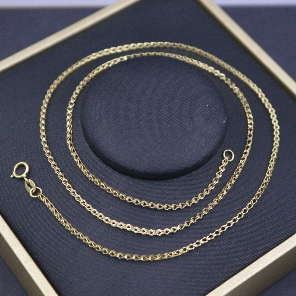 

Real Pure 18K Yellow Gold Chain Women Lucky 1.4mm Hollow Wheat Necklace 45cm/2.8-3g