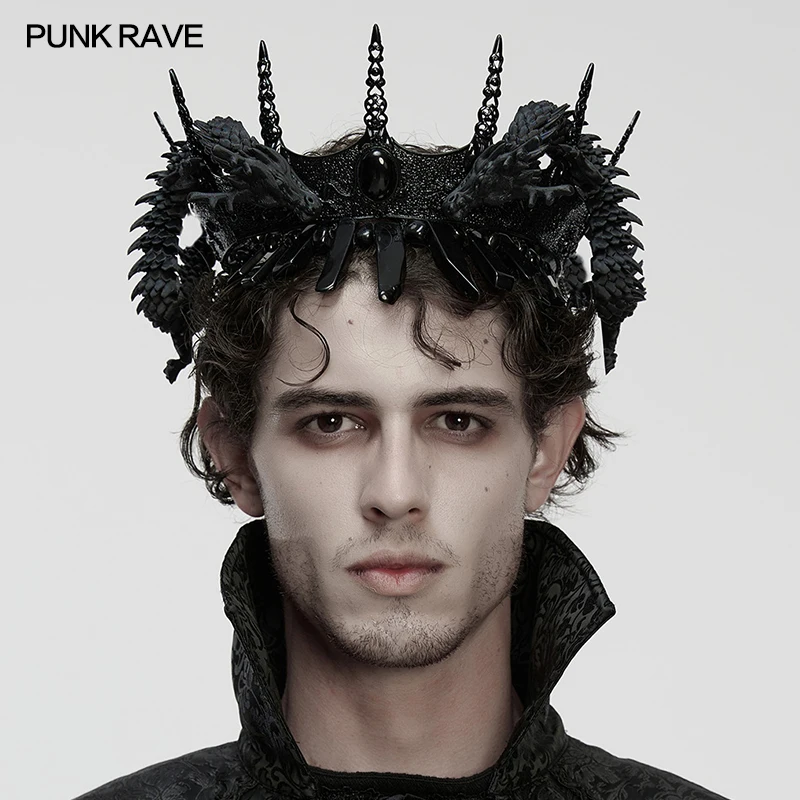 PUNK RAVE Men's Gothic Alloy & Biodegradable 3D-printed Dragon Coiling Crown Performance Dark Hats Accessories Headwear
