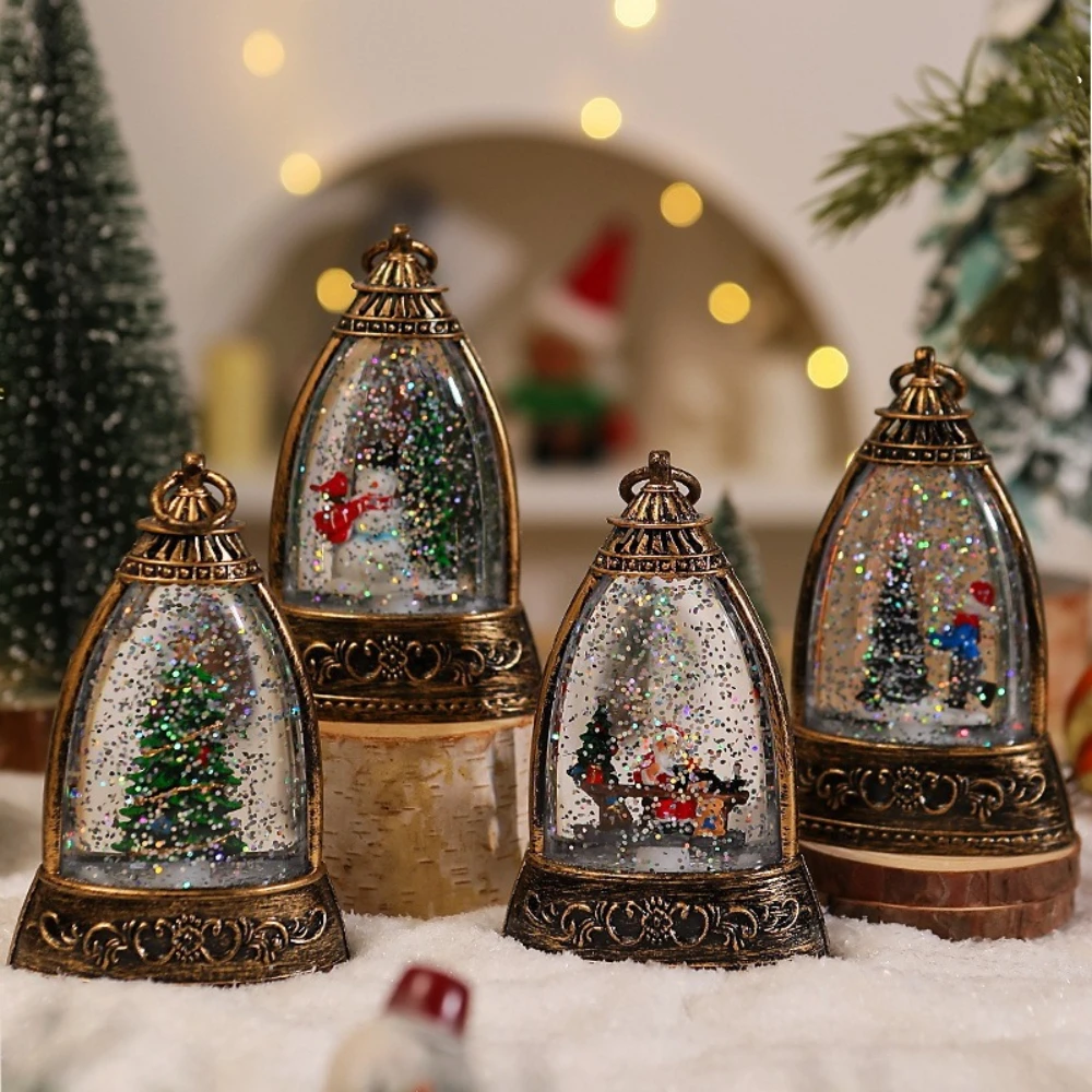 

Conical Small Wind Lamp Christmas Snow Globe Lantern Christmas Decorations Gifts Snowman Santa Claus Church Village Scene