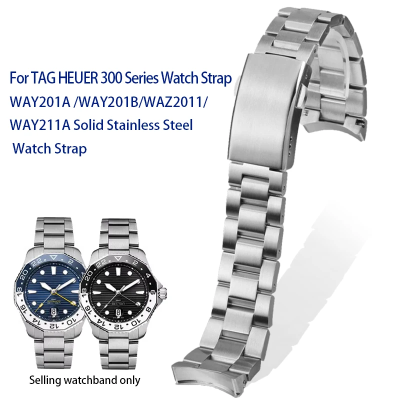 

For TAG HEUER 300 Series Solid Stainless Steel Watch Strap WAY201A WAY211 ABA0927 Curved Steel WatchBand For Men 21.5mm 22mm