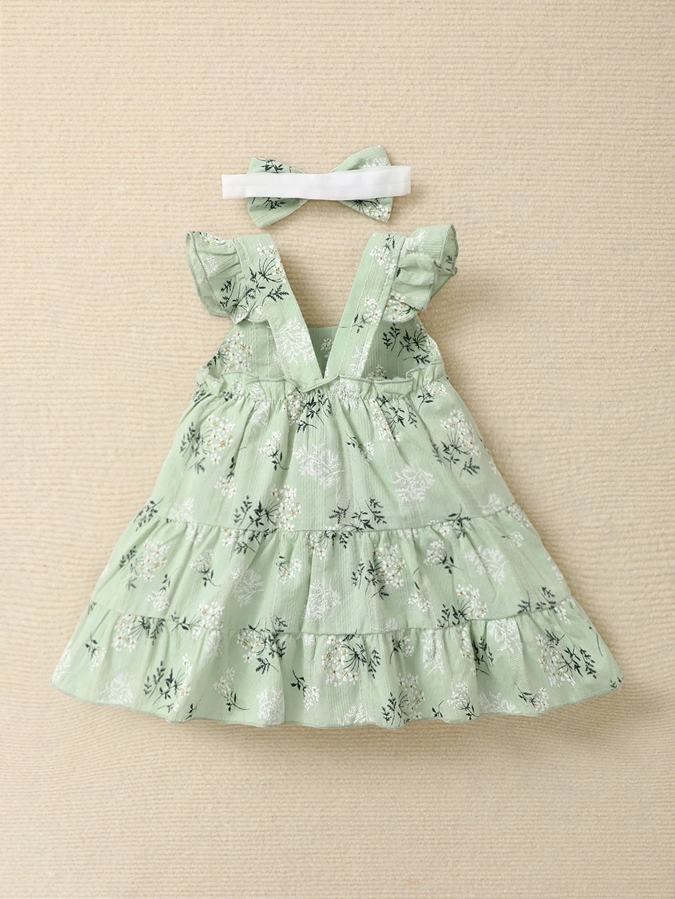 Summer baby girl green fashionable printed camisole dress